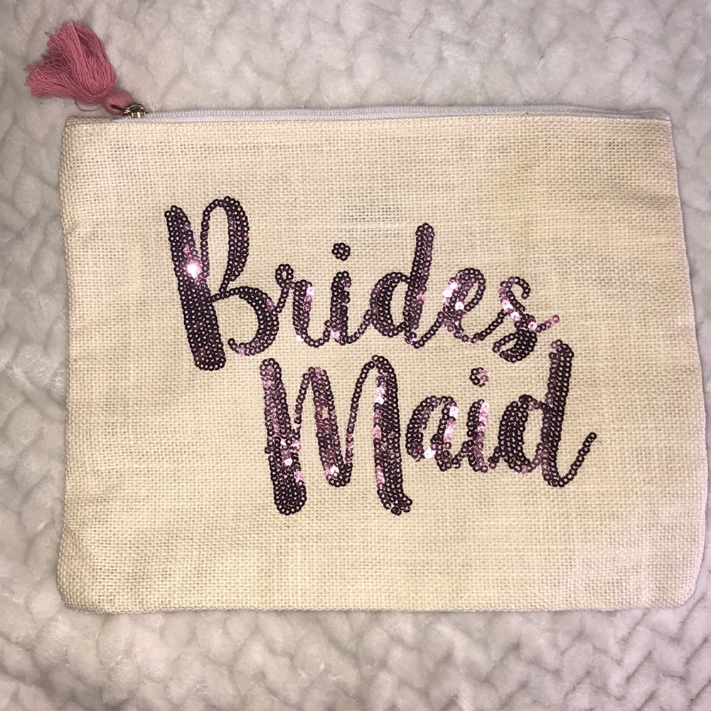 “Bridesmaid” cosmetic burlap fabric bag